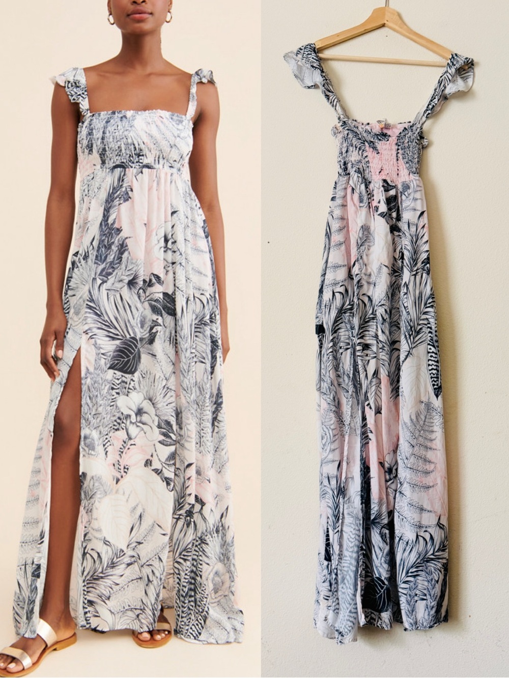 Agua Bendita SMALL Helios Leandra floral print slit hem smocked maxi dress